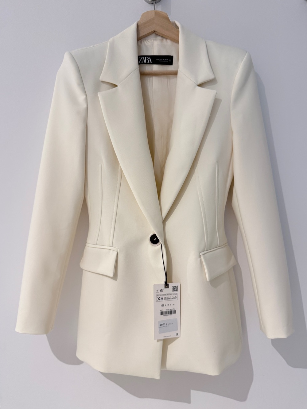Zara Ivory Single-Button Tailored Blazer